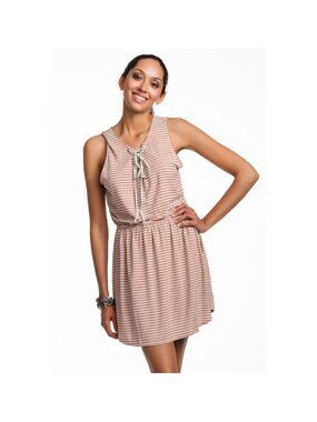 Townsen Lace Up Sleeveless Dress Coral Pink Striped Tank Short Summer NWT